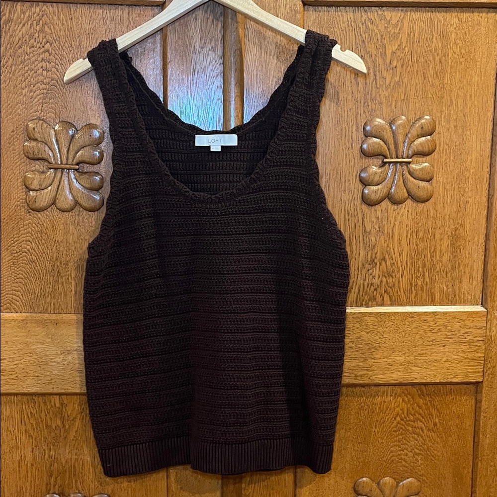 LOFT Brown Crochet Scoop Neck Sweater Tank (medium) - Picture 2 of 6